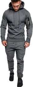 Men's Camouflage 2 Piece Sweatsuits Hoodie Jogging Athletic Tracksuit Sets (Color: GRAY-XS)