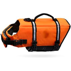 Ripstop Dog Life Vest; Reflective & Adjustable Life Jacket for Dogs with Rescue Handle for Swimming & Boating (colour: Vital Orange, size: XXS)