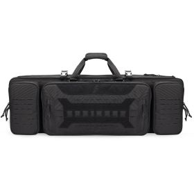 VOTAGOO Double Rifle Case Gun Bag, Safely Long-Barrel Firearm Transportation Cases Locks, All-Weather Soft Tactical Range Bag Ackpack For Shotgun Spac (Color: Black, size: 42inches)