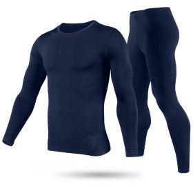 Men Thermal Underwear Set Long Johns Pants Long Sleeve Soft Underwear Kit Top Bottom Winter Sports Suits (Color: Navy, size: XL)