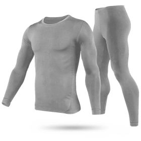 Men Thermal Underwear Set Long Johns Pants Long Sleeve Soft Underwear Kit Top Bottom Winter Sports Suits (Color: Grey, size: M)